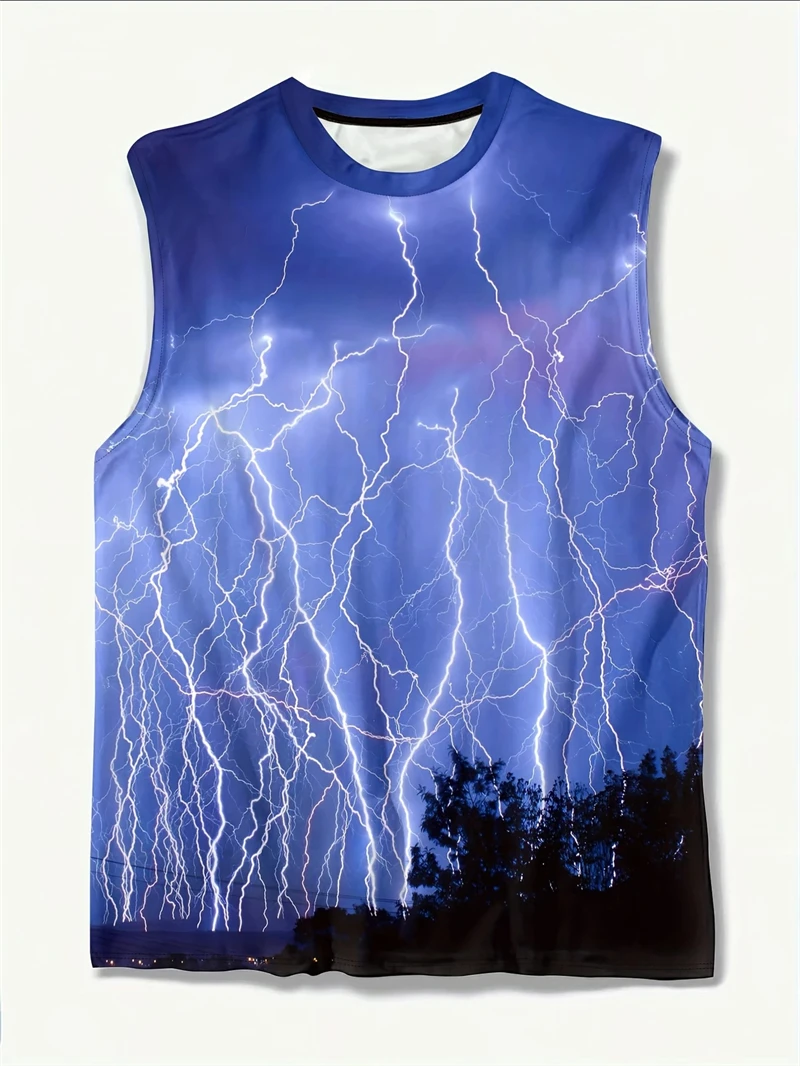 Summer 3D Digital Printed Lightning Cool Sleeveless T-Shirt New Men's Oversized Casual T Shirts For Men Short Sleeve Tee Vest
