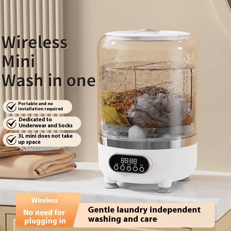 Portable Washer Machine Mini Wireless for Underwear Socks USB Rechargeable Compact Travel Washer for Home Camping
