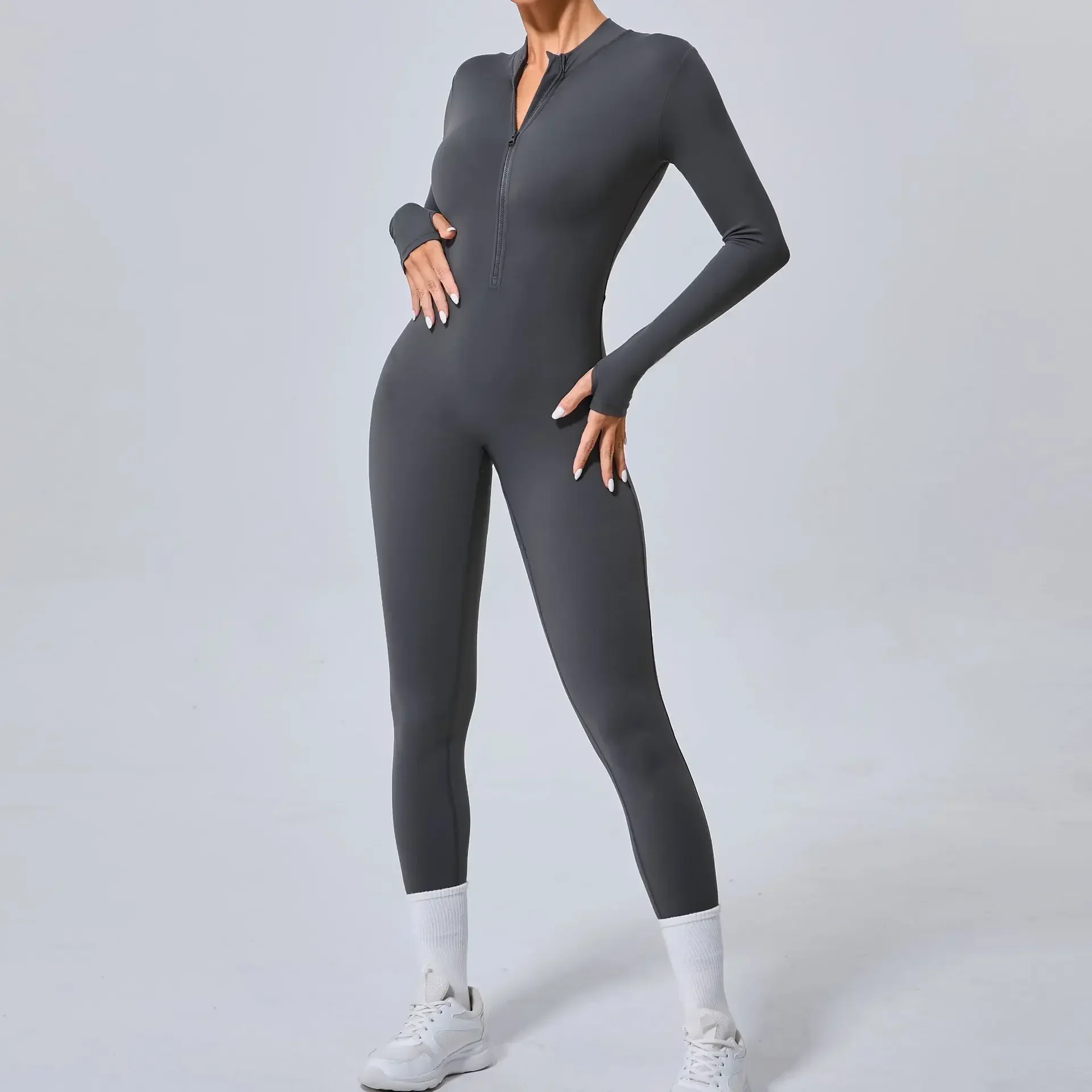 Autumn Long Sleeve Zipper Sporty Bodycon Jumpsuit Women Sportwear One Piece Gym Workout Clothes Black Fitness Overalls Tracksuit