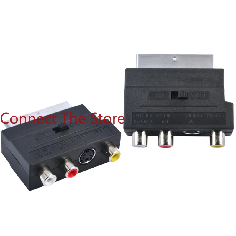 3PCS AV Audio And Video SCART Broom Head To  Converter European 21P Pin  RCA Color Difference Line S Terminal Plug