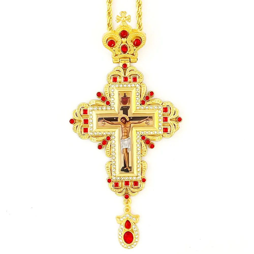 HTISOK Orthodoxes Jesus-Kreuz-Anhänger mit Kette aus Zinklegierung, religiöser Schmuck als erschwingliches christliches Halsketten-Geschenk – Detail 10