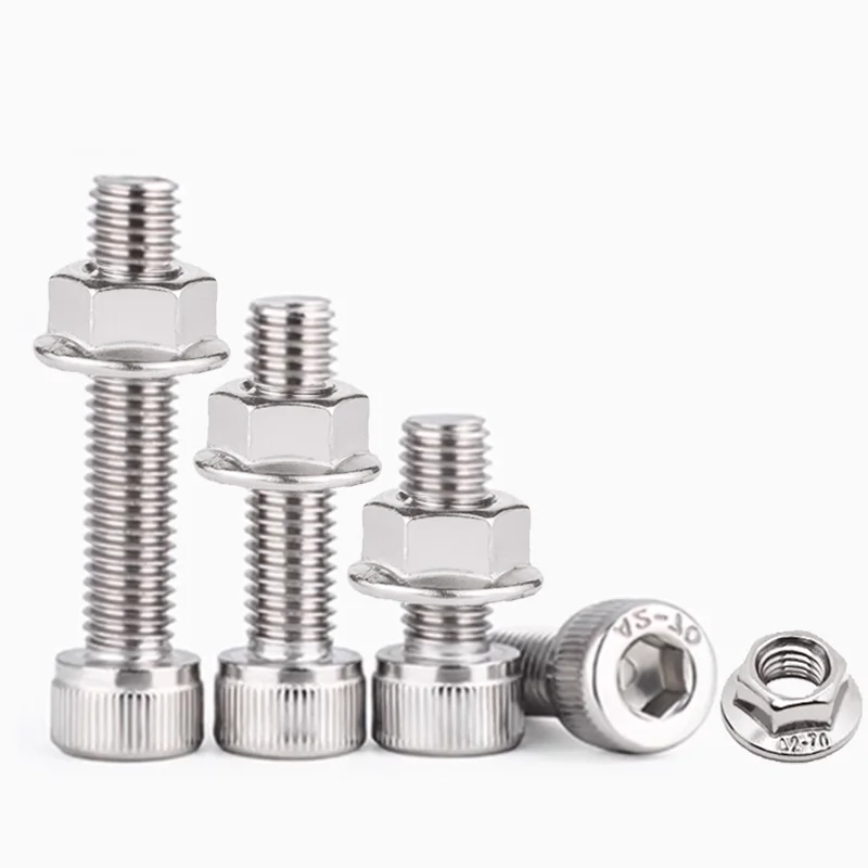 

304 Hexagon Socket Head Screw Flange Nut Combination Set M3 M4 M5 M6 M8 M10 Hexagon Socket Screw DIN912 Locking Nuts DIN6923