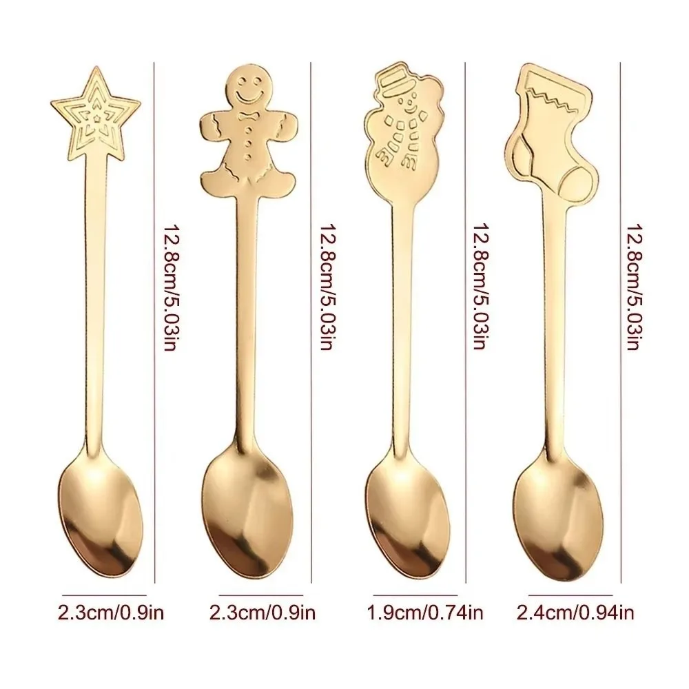 4PCS Set New Stainless Steel Dessert Spoons Snowman Festive Cutlery Spoon Stocking Gingerbread Coffee Spoons Christmas Gift