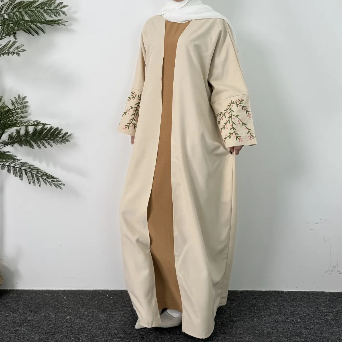 Abaya bordada con frente abierto para mujer, Vestido largo de manga larga, cárdigan musulmán, caftán