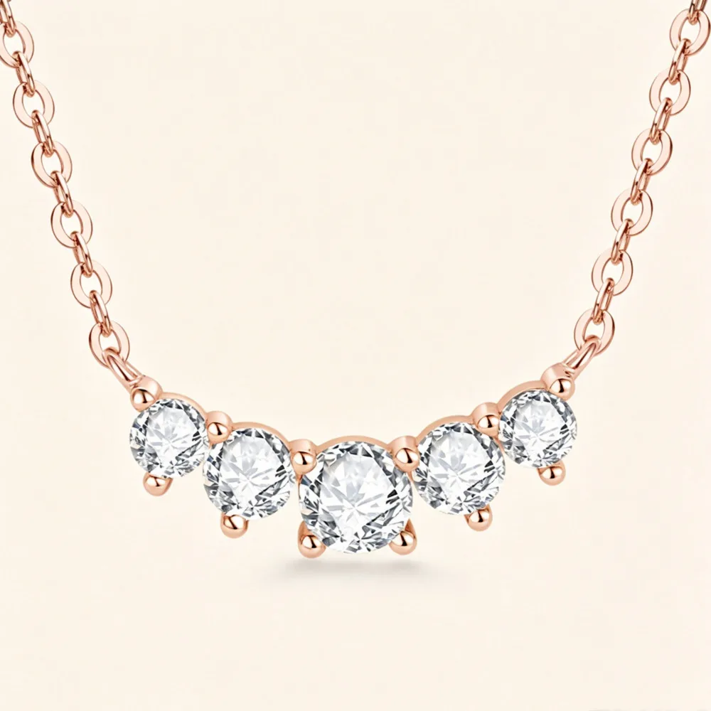 925 Sterling Silver Graduated Five Stone Curve Pendant Necklace Round Cut D VVS1 Moissanite Fine Jewelry For Women