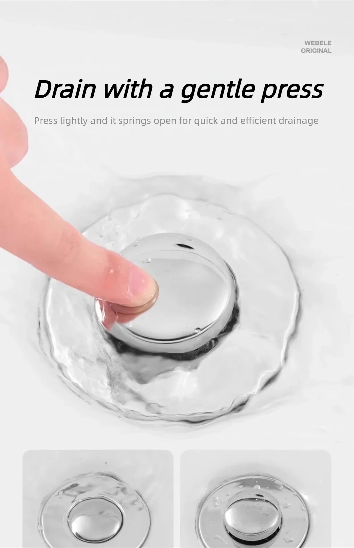 Edelstahl-Filter-Waschbecken-Abflussstopfen, auslaufsicher, für Badezimmer, Küche, Waschbecken, Bodenablauf, ausgestattet mit Kupferkern-Rücklaufventil. – Detail 15