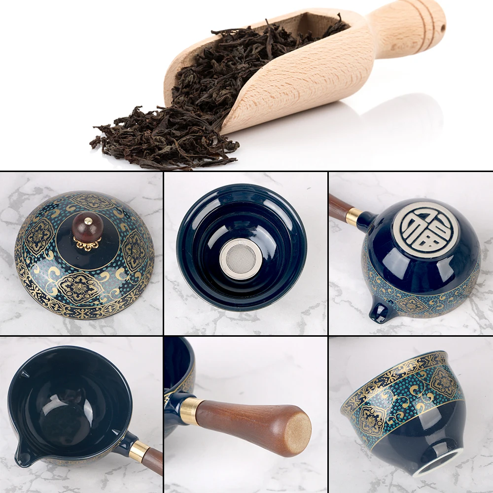 Porcelain Chinese Gongfu Tea Set 360 Rotation Tea Maker and Infuser Ceramic Tea Cup for Puer Flowers Exquisite Shape
