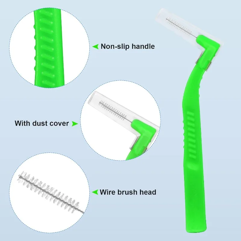20Pc/Box L-Shaped Braces Brushes for Interdental and Orthodontics Portable Case Easy Flossing Between Teeth Oral Hygiene Care