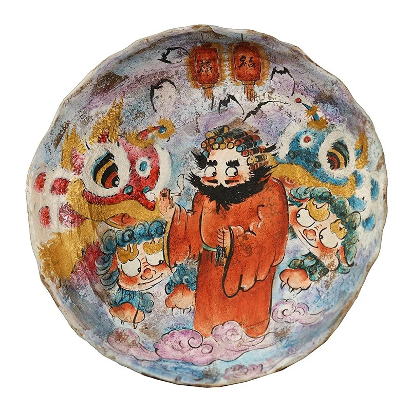 

Guochao retro lion dancing pot bearing pure handmade Yinyuanyuan hand-painted pot holder dry brewing Kung Fu tea set tea mat