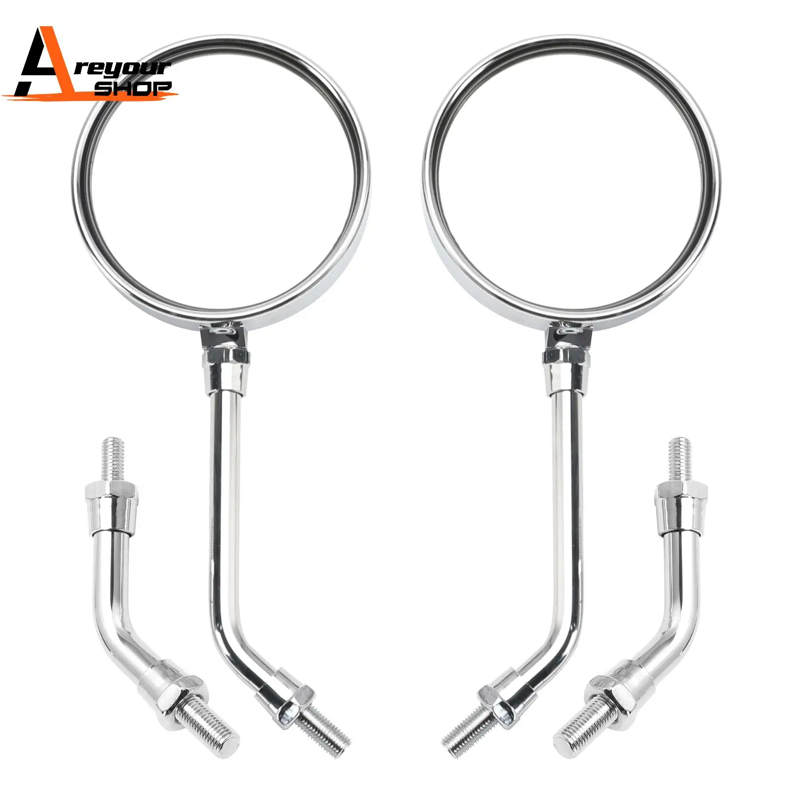 Set of 2 Universal Chrome Round Mirrors 10MM With Long & Short Stem for Honda