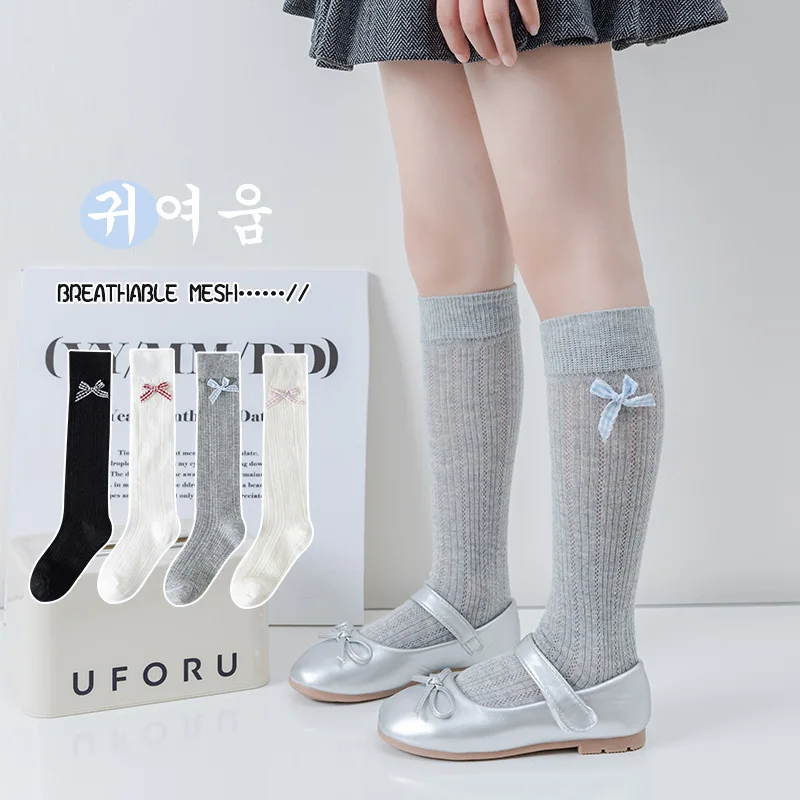 Summer Children Long Tube Socks RAISE Thin Breathable Mesh Stockings for Girls Bow Sweet Princess Kids Girl Socks Children Socks