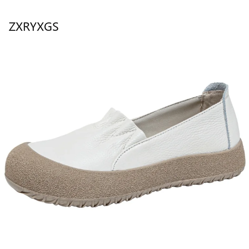 

ZXRYXGS 2025/Новинка осени из натуральной кожи, женские туфли на плоской подошве, повседневные кроссовки, удобная мягкая подошва, модная дорожная обувь, черный, белый цвет