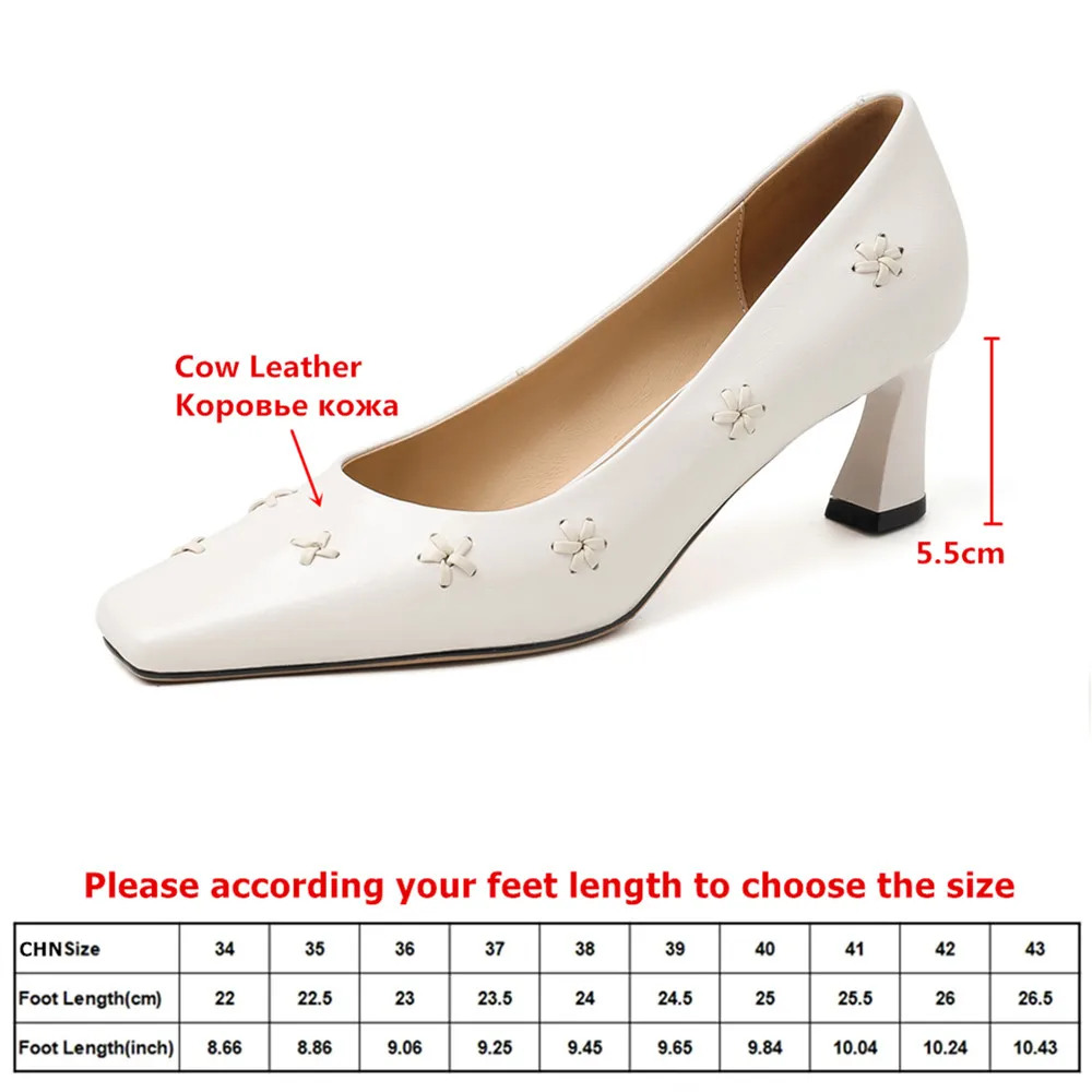 MILI-MIYA New Trend Women Genuine Leather Slip-On Pumps Thick High Heel Fashion Square Toe Shallow Elegant Party Dress Shoes