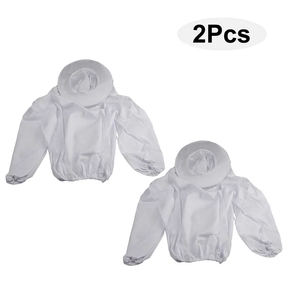 

2PCS Breathable & Durable-Beekeeper Suit Protective Jacket With Hooded-Veil Pull Over Hat V Eil Smock Protect For Most Adults ﻿