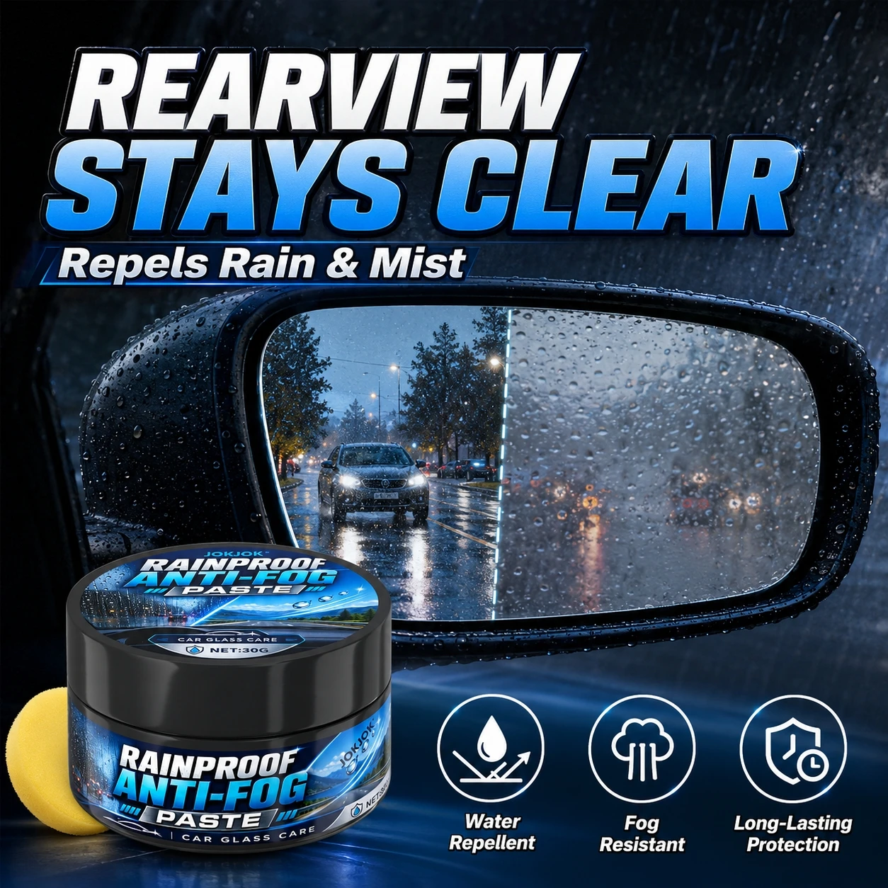 JOKJOK 30G Waterproof Fog-Proof Cream Anti Fog Hydrophobic Paste For Auto Windshield Bike Helmet Inner Glass Surfaces