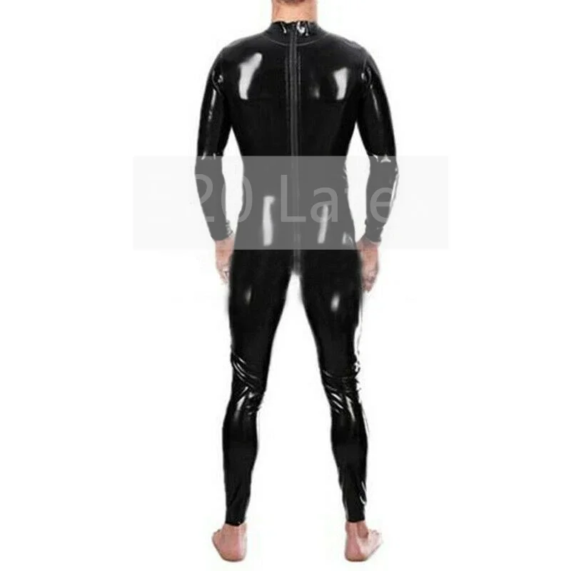 Fetish Natural Latex Men's Catsuit Back Neck to Crotch Zipper Back To Basic Rubber Bodysuit Jumpsuit 0.4mm Halloween Cosplay - view 2