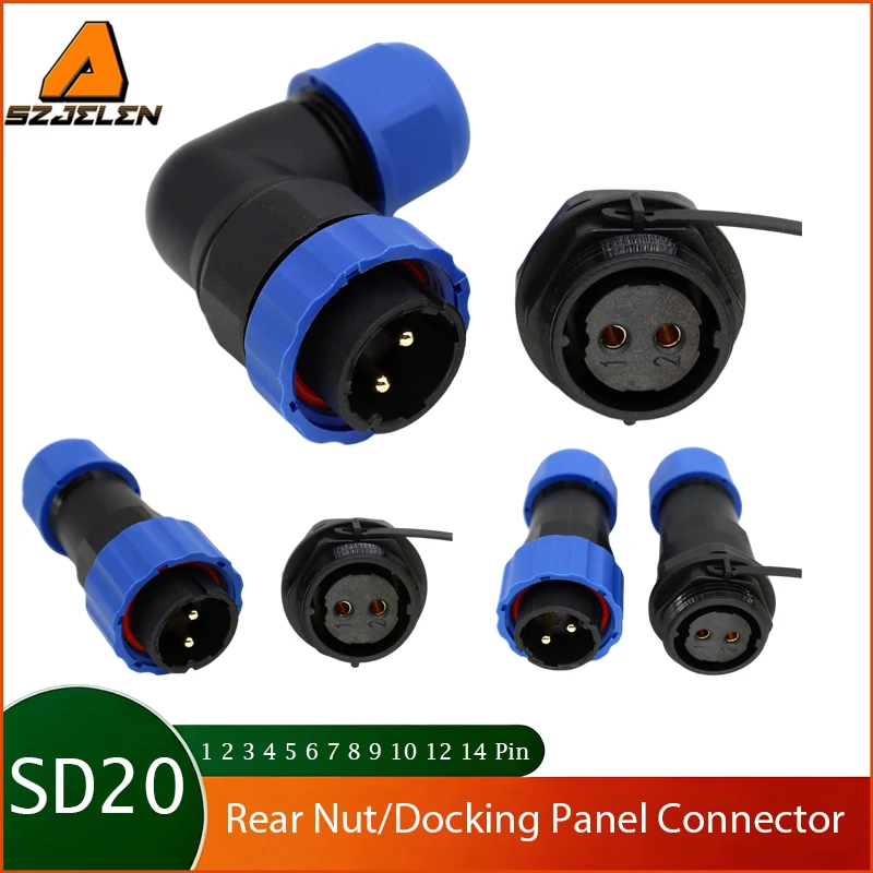 

5Sets SD20 1-14Pin IP68 Waterproof Connector Rear Nut/Docking Plug Socket Wire Connector conectores de cables eléctricosde cab