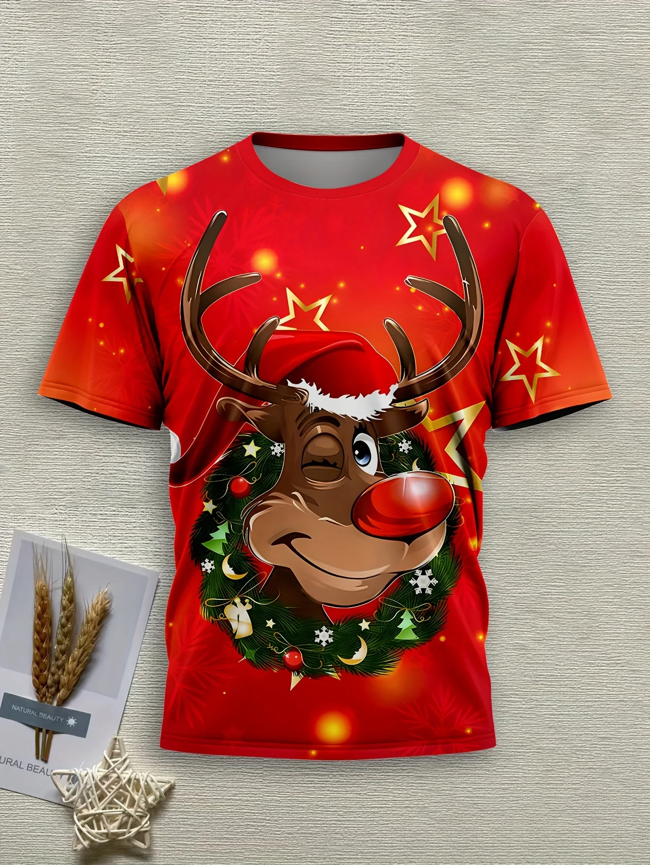 2024 Men's T-shirt 3D Prints Christmas Reindeer Graphic Sportwear Crew Neck Short Sleeve Tee Tops Street Pullover Men's Clothing