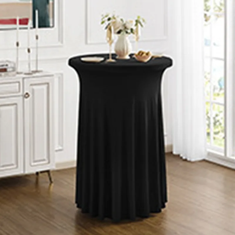 Mondern Simple Round Stretch Spandex Cocktail Tablecloths with Skirt Wrinkle Free Cocktail Table Cover For Wedding Party Banquet
