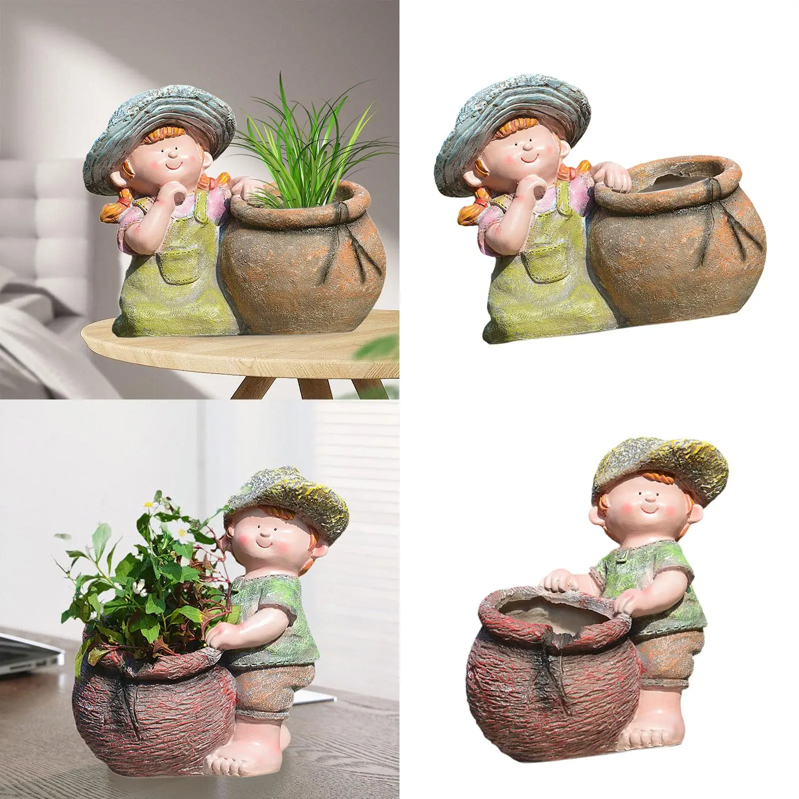 Flower Pot Statue Cute Resin Creative Plant Pot Small Flowerpot Tabletop Ornament for Shelf Bedroom Patio Office Balcony