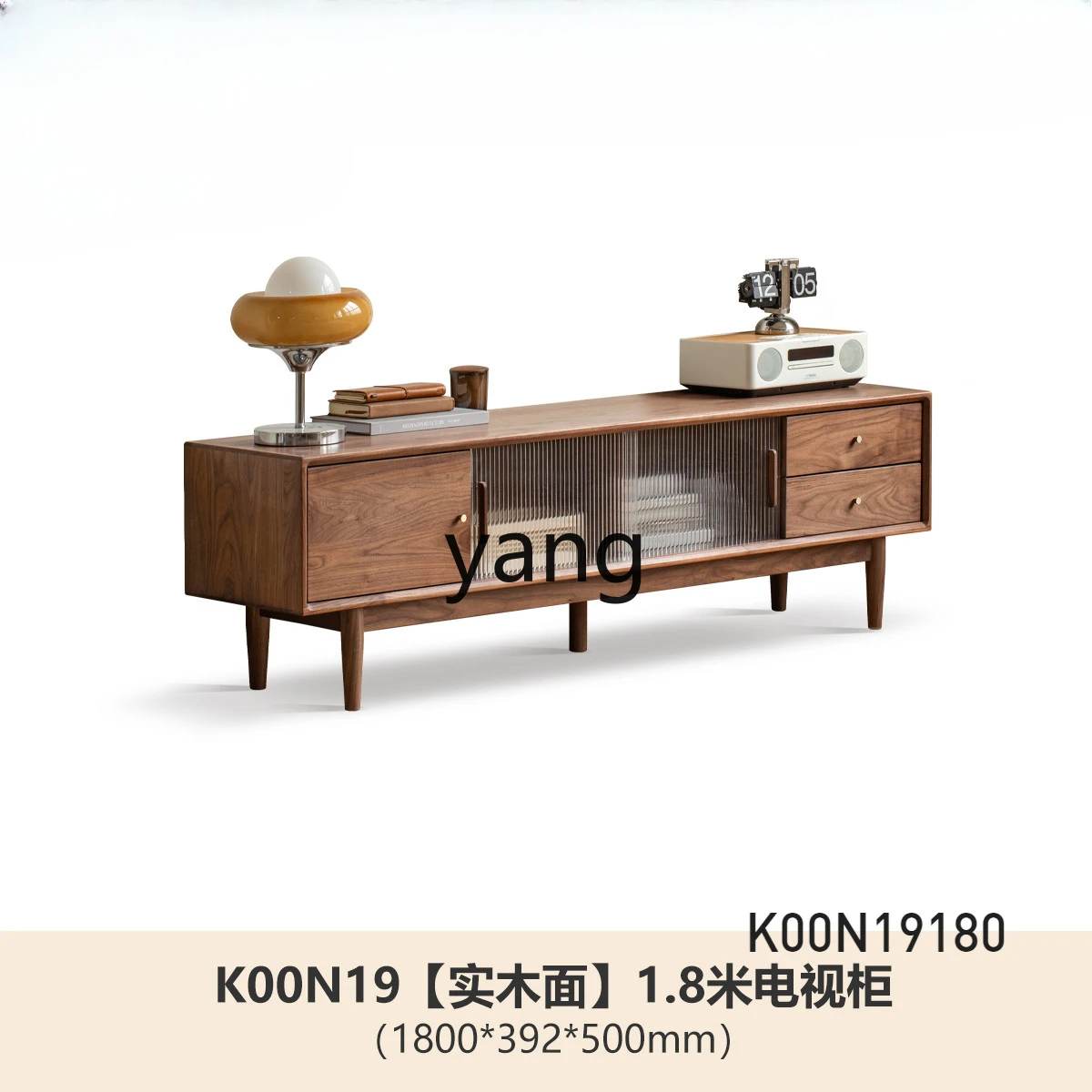 

LH solid wood rock panel TV cabinet living room floor cabinet black walnut modern simple storage