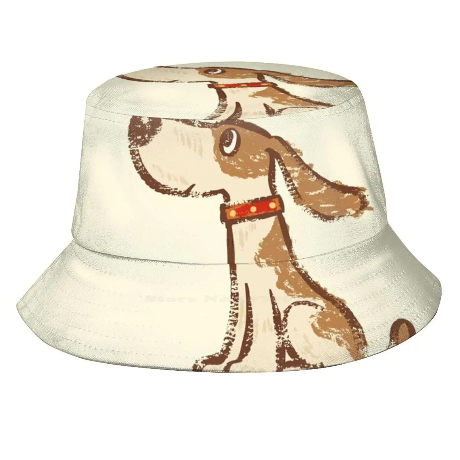 Hound Sitting Foldable Panama Bucket Hat Cap Puppy Canine Character Kids Cute Cartoon Love Dogs Pets Animals Toru Sanogawa Big