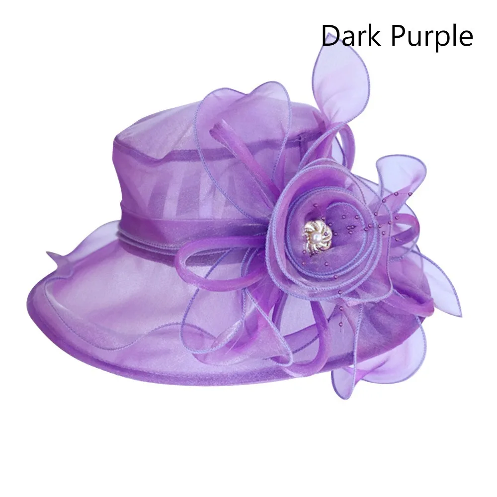 Flower Mesh Organza Hat Wide Brim Breathable Bridal Tea Party Wedding Cap UV Protection Mesh Bucket Hat