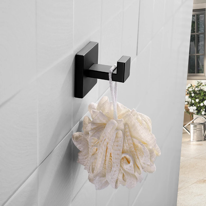 Crochets à serviettes doubles en or brossé pour salle de bain SUS Cintre à crochet de robe carré Crochets muraux robustes Cintre de porte pour salle