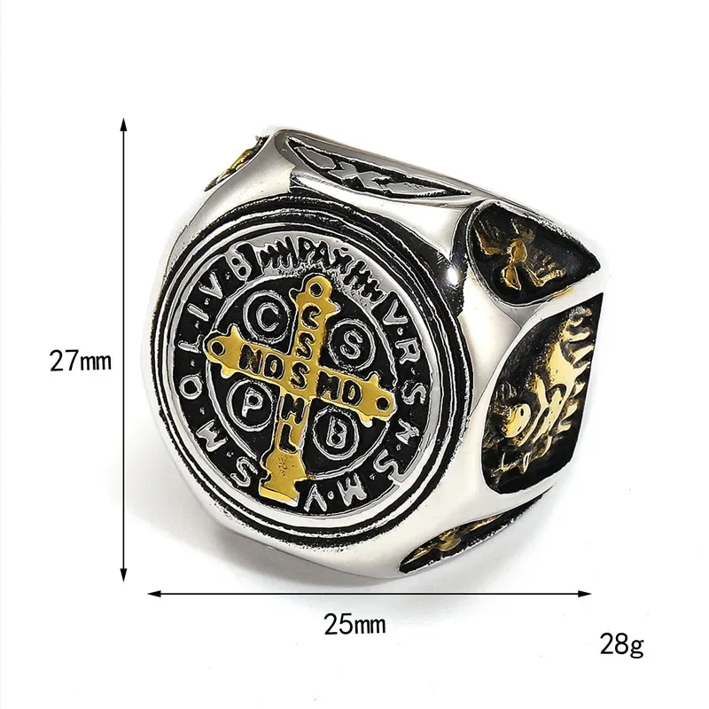 Vintage Exorcism Saint Benedict Cspb Cross Ring for Men Punk Amulet Christianity Rings Stainless Steel Jewelry Gift Wholesale