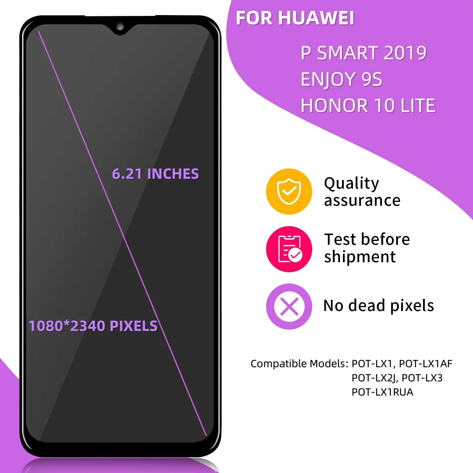 ЖК-дисплей 6,21 "для HUAWEI P Smart 2019 Enjoy 9s, сенсорный экран, дигитайзер, Замена ЖК-экрана для P Smart 2019