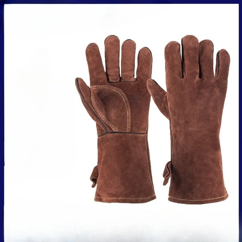 Outdoor Camping BBQ Gloves Thickened Cowhide Microwave Gloves Heat Resistant Fireproof Oven Mitts Portable Clamping Glove Stove