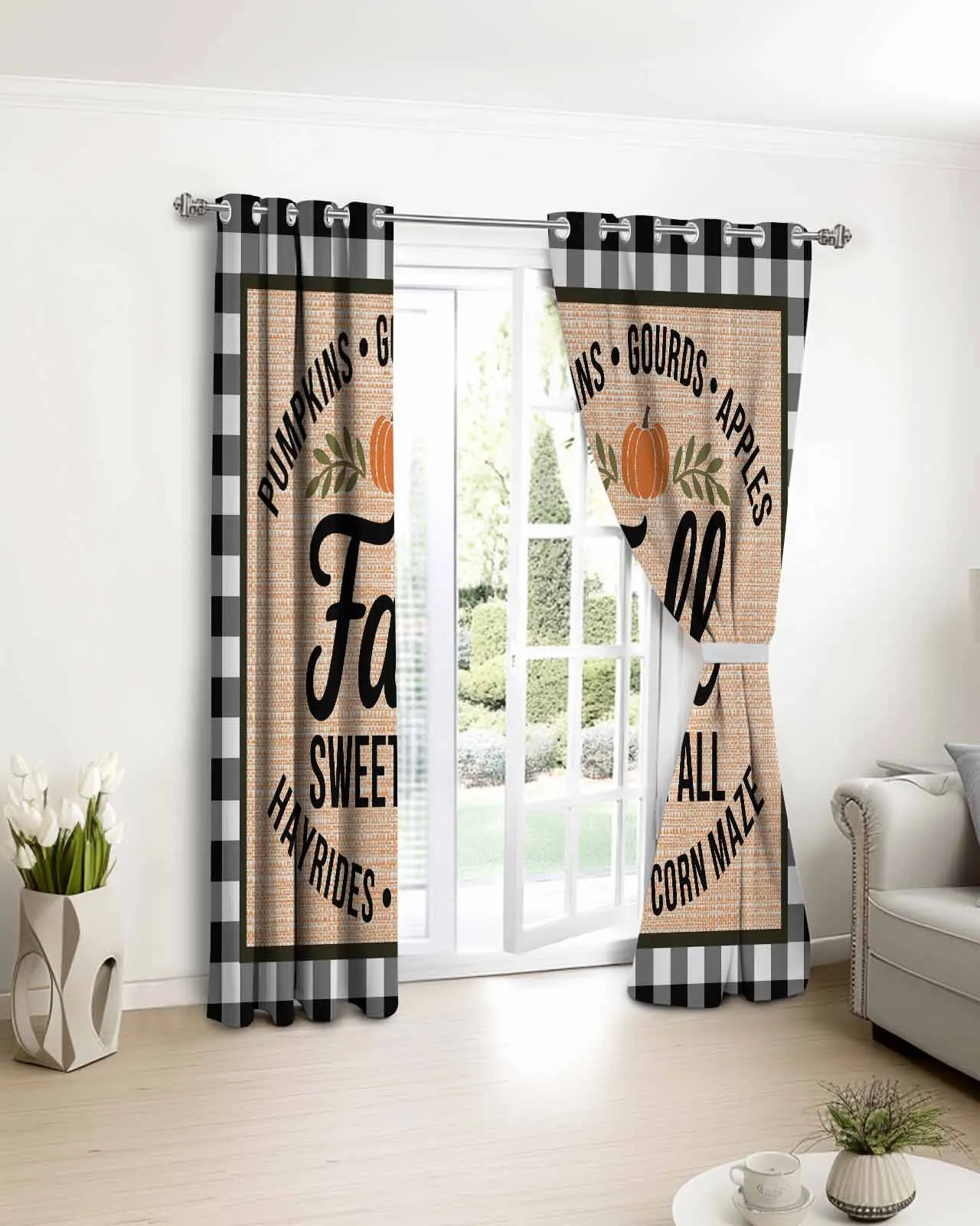 

Fall Sweet Fall Checkered Curtains For Kitchen Bedroom Window Treatment Curtains for Living Room Home Decor Drapes