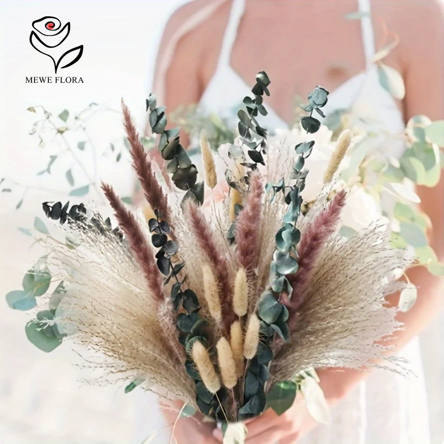 55 قطعة Pampas أنيقة المجففة زهرة الأرنب الذيل باقة بوهو المنزل زهرية حديقة ديكور زهرة اصطناعية الأوكالبتوس الزفاف الديكور