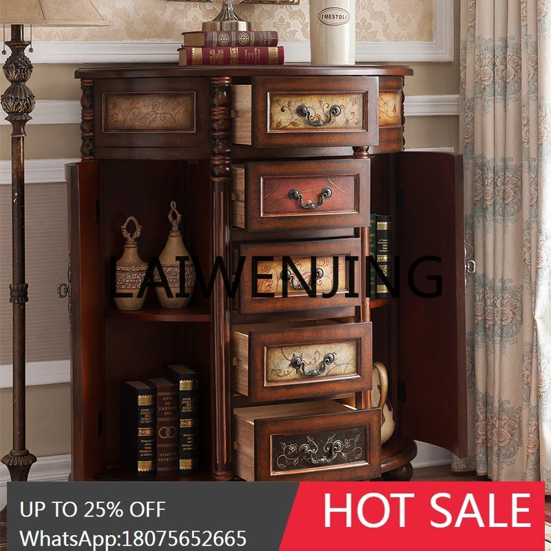 American Retro Painted Distressed Furniture Solid Wood Semicircle Console Multi-Functional Practical Chest of Drawers