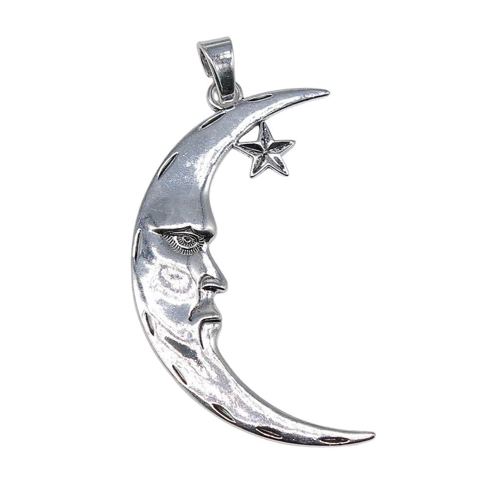 1pcs/lot 89x50mm Large Moon And Star Charms For Jewelry Making Antique Silver Color 3.5x1.97inch