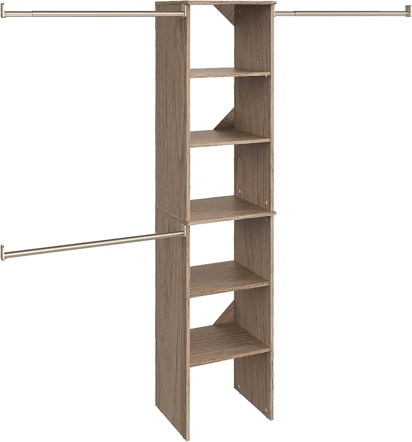 ClosetMaid SuiteSymphony Wood Closet Organizer Starter Kit with Tower and 3 Hang Rods, Shelves, Adjustable, Fits Spaces 4 – 9 ft