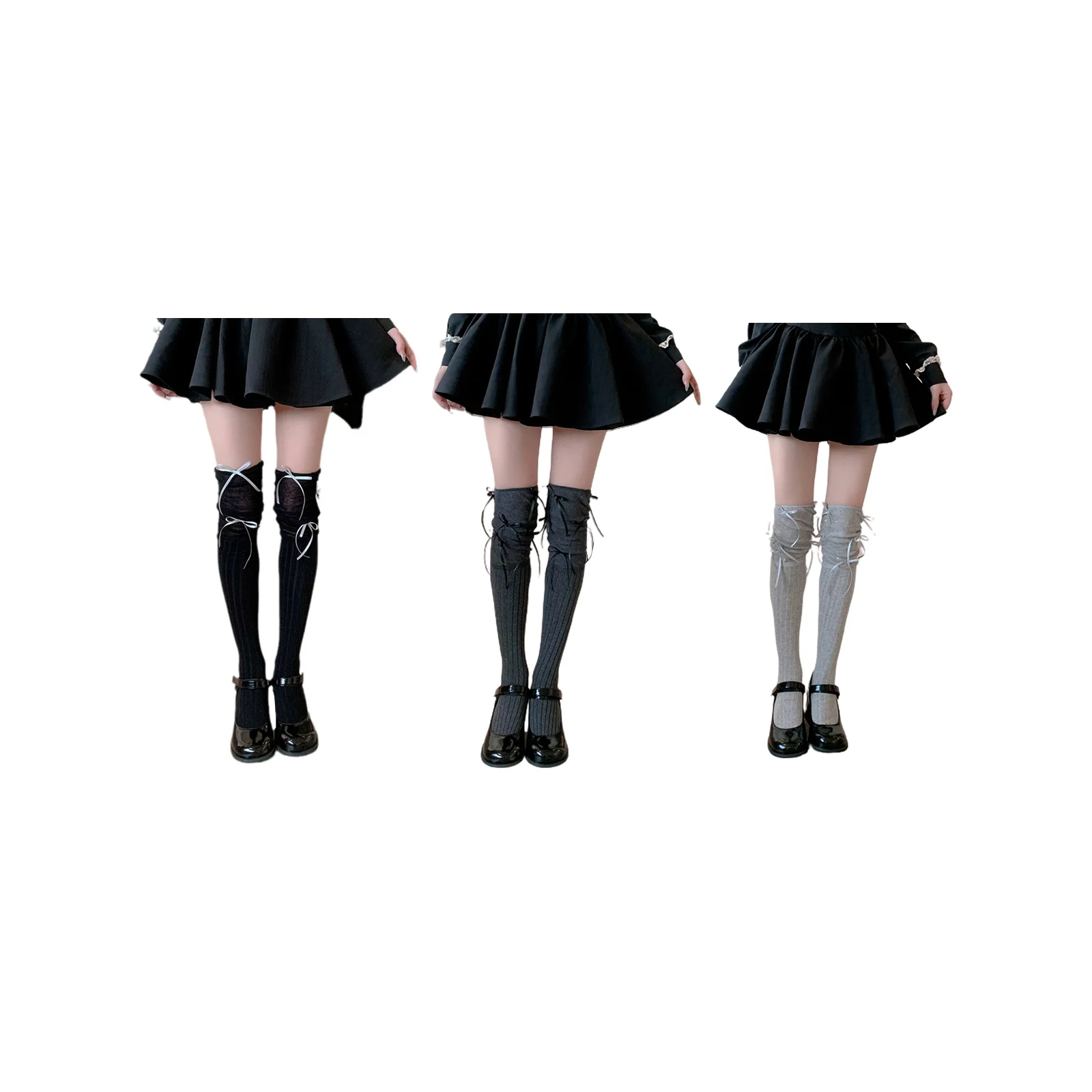 Three-color combination of stockings spliced \u200b\u200byarn high socks (black + dark gray + light gray)