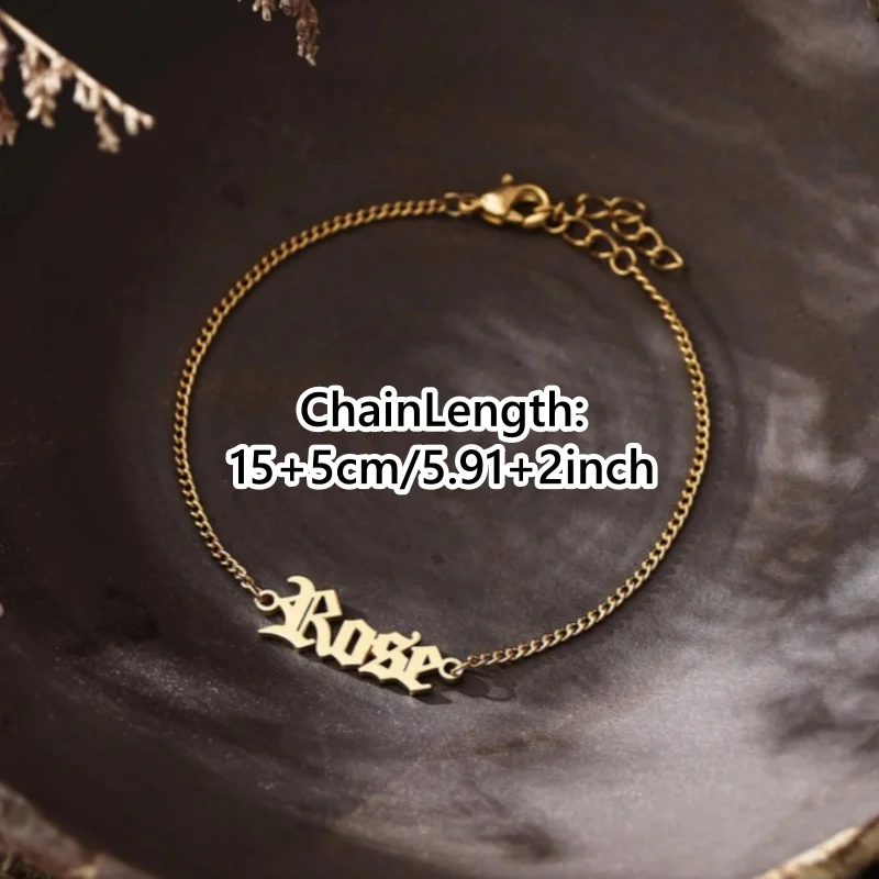 Custom Stainless Steel Old English Name Bracelet, Gothic Font Bracelet, Personalized English-Style Jewelry