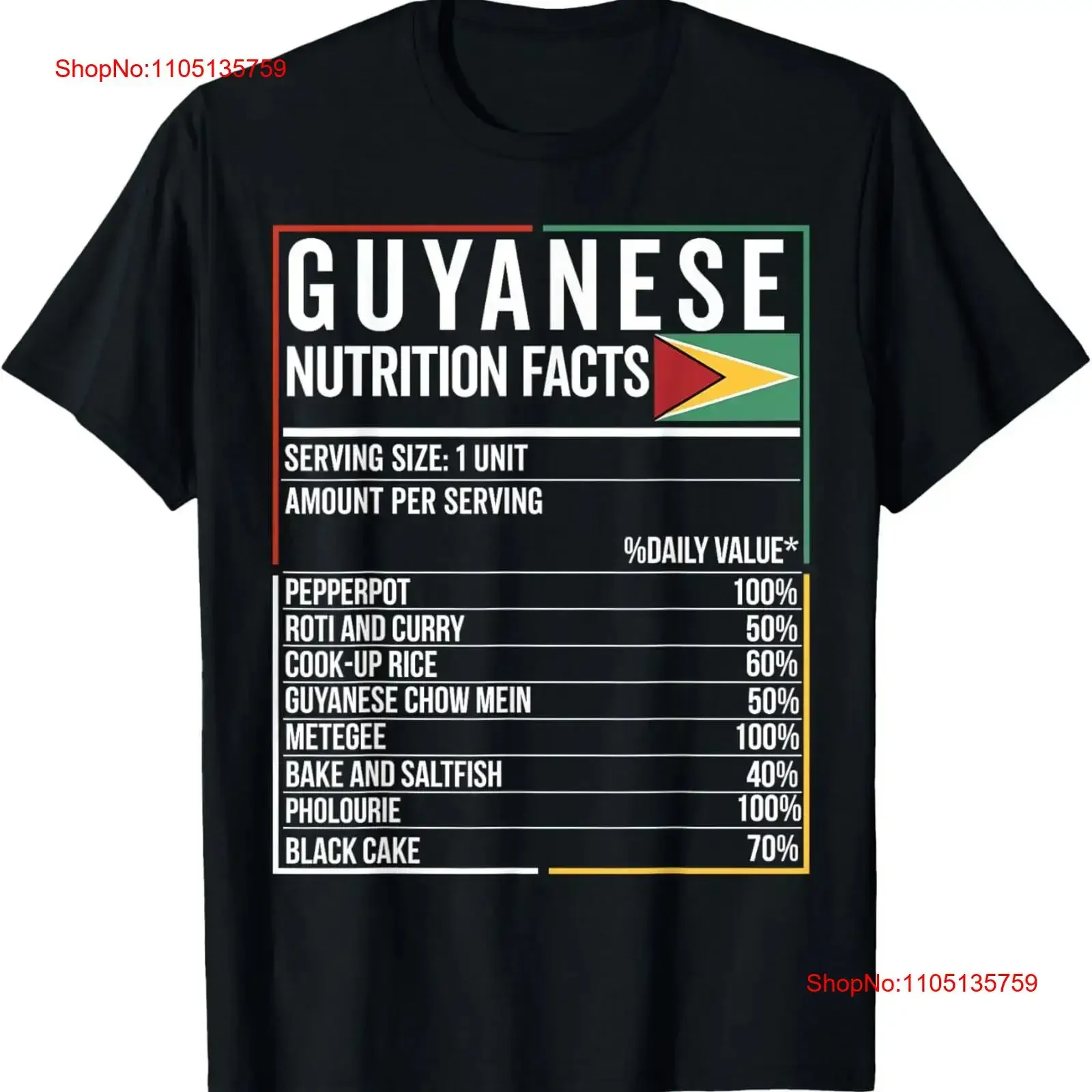 guyanese Nutrition Facts Flag Food Pride DNA guyana T Shirt  vintage Washed Comfortable Unisex Casual Slightly streetwear