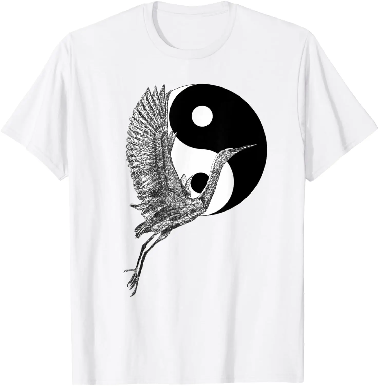 Taiji white crane Yin-yang qi pattern printed T-shirt male fashion casual breathable summer top clothes