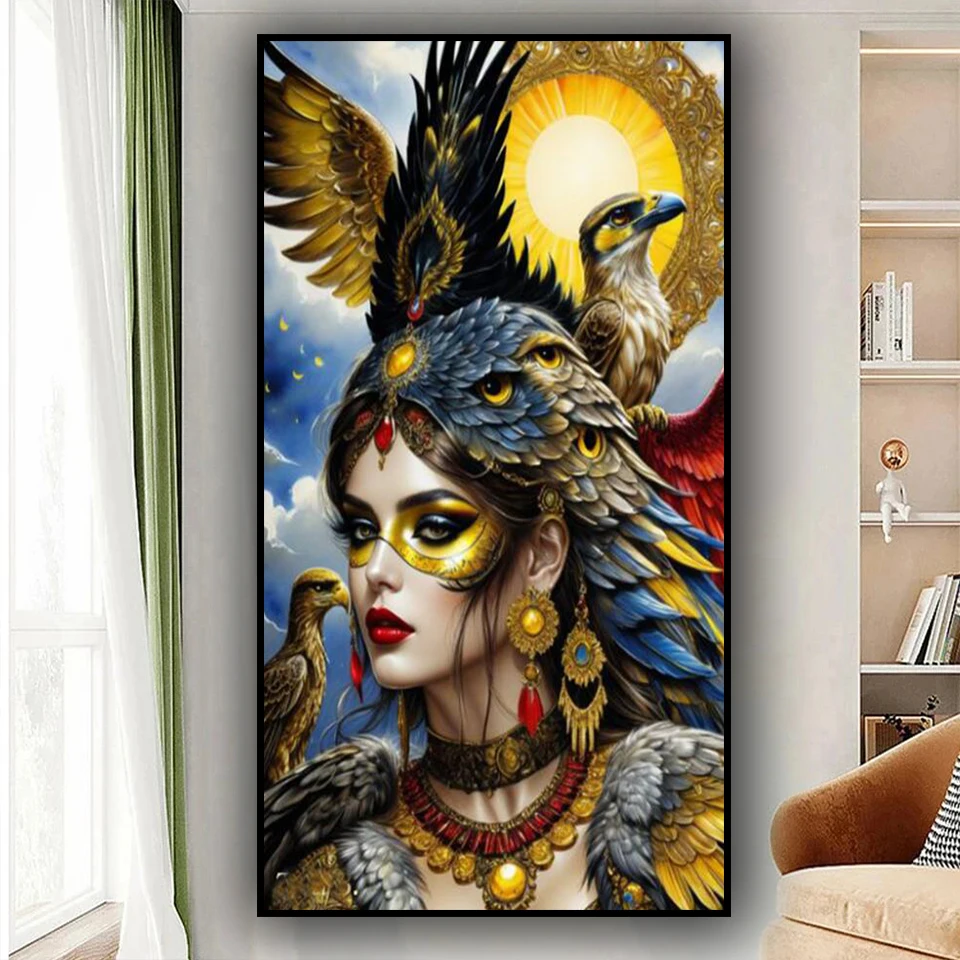 Golden Mask Eagle Goddess diamond art painting new 2024 Full Diamond Mosaic Woman Handmade jewelry cross stitch Large Home decor