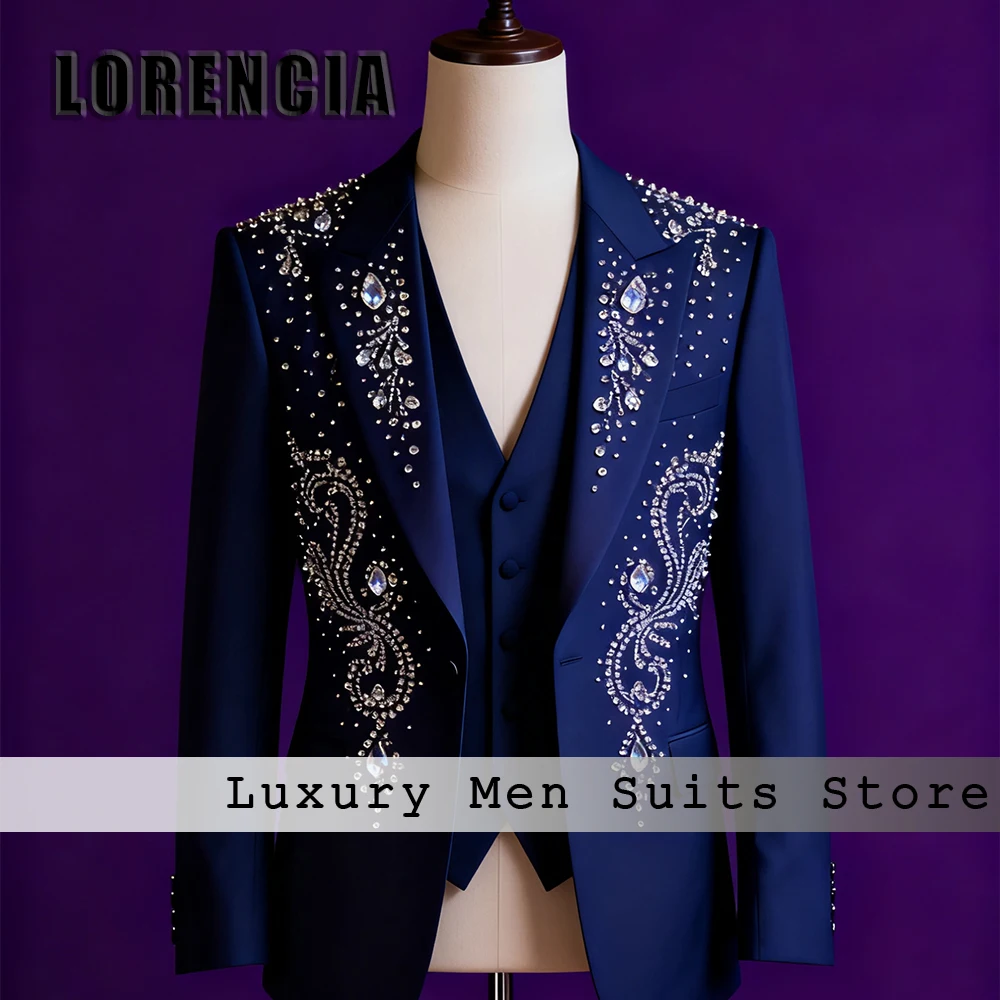 

Sparkling Crystal Suits for Men 2 Pcs Diamond Tuxedos Wedding Prom Party Outfit 2025 Customized Blazer Pants costume homme luxe