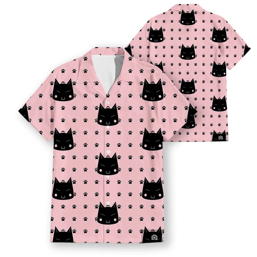 

Hawaiian Short Sleeve Men's Shirt Cute Cat Pattern Funny 3D Printed Casual Shirts Fashion Men Tops W39