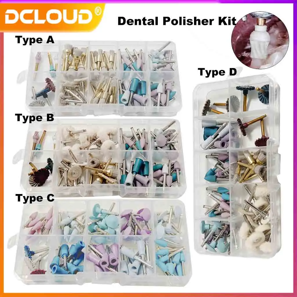 1Set Dental Polisher Kit Composite Resin Polishing Wheel Diamond Nylon Bristles Alumina Polisher Brush Kits Dentist Tools 2.35mm