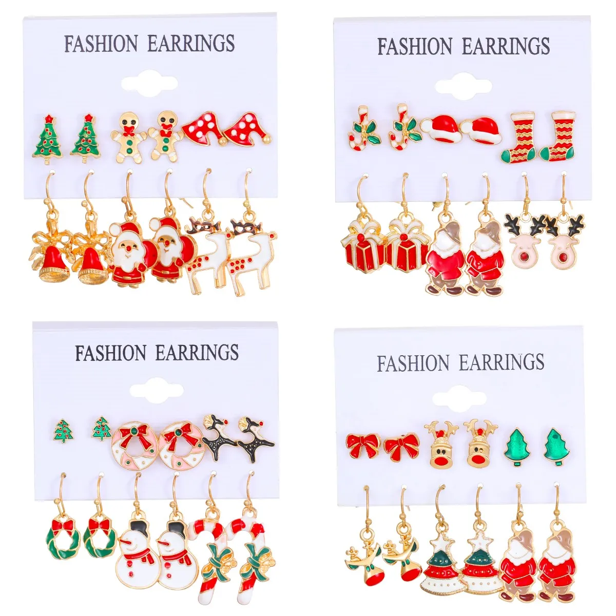 

Classic Christmas Earrings Set for Women Fashion Cartoon Santa Claus Elk Snowflake Snowman Tree Earrings Xmas Party Jewelry