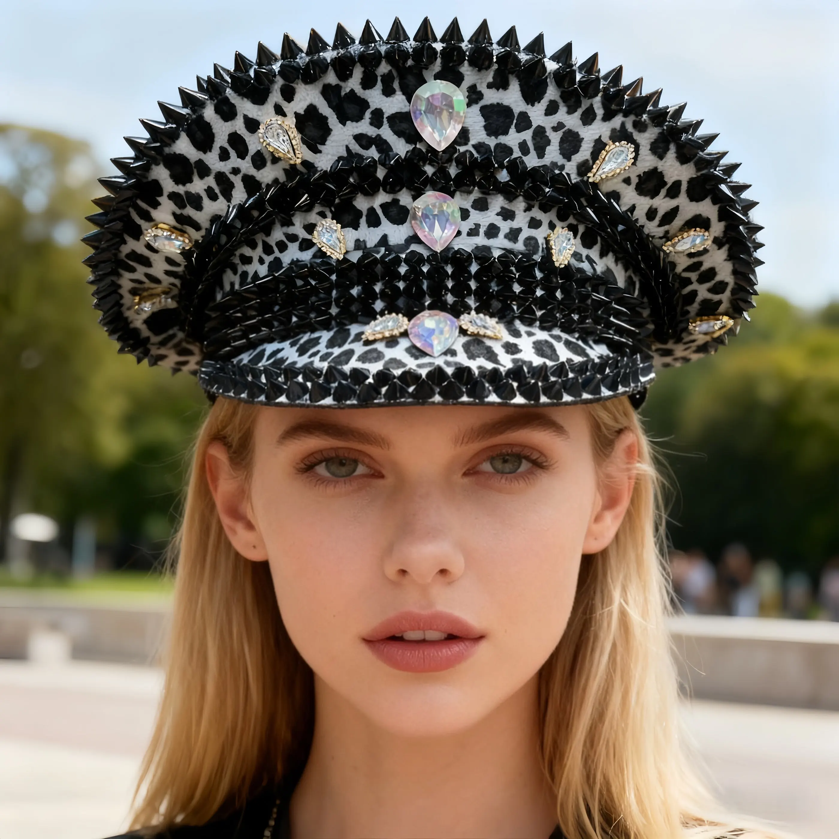 

Steampunk Captain Hat Rhinestone for Carnival, Mardi Gras, Vintage Military Accessories & Cap for Men & Women