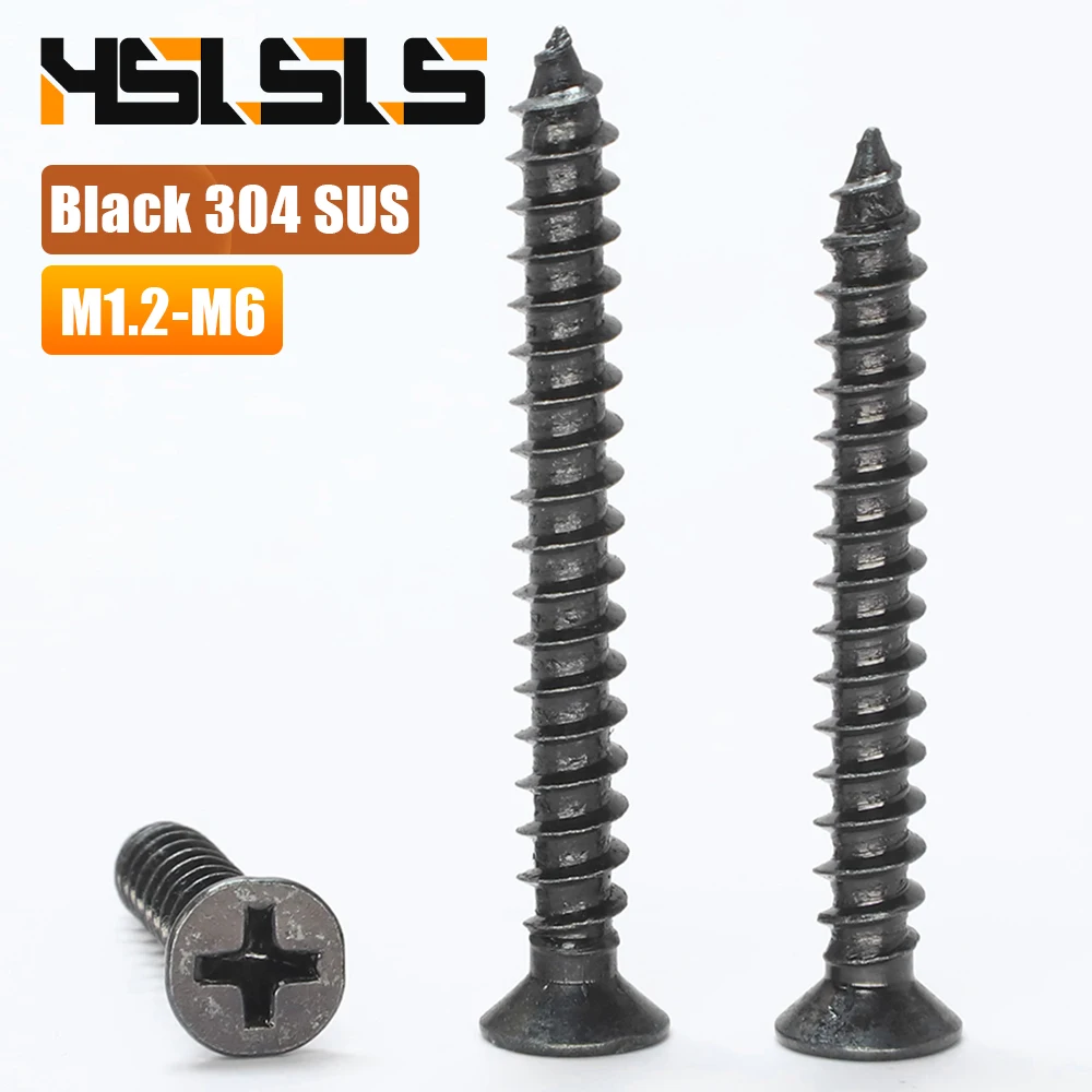 M2 M2.3 M2.6 M3 M4 M4.2 M5 M6 Phillips Flat Head Self Tapping Screws Black Stainless Steel Cross Countersunk Small Wood Screws