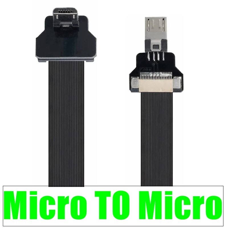 Micro-Micro / FFC USB FPV Flat Slim Thin Ribbon FPC Cable Micro USB 90 Degree Angle To Micro-USB for Sync and Charging 5/10/20cm