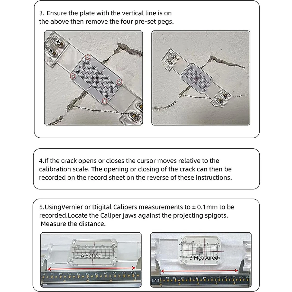 Gap Gauge Building Wall Standard Crack Monitor Acrylic Corner Crack Comparison Caliper Monitoring Wall Deformation