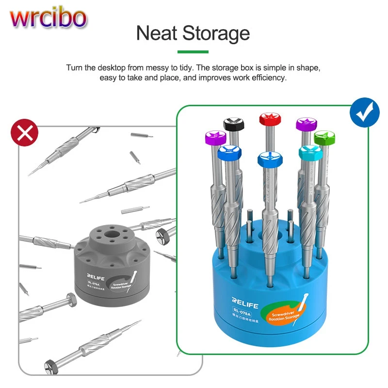 

RELIFE RL-078A Multi-function Rotating Storage Box Screwdriver Soldering Iron Tips Organizing Holder Hand Tool Storage Rack